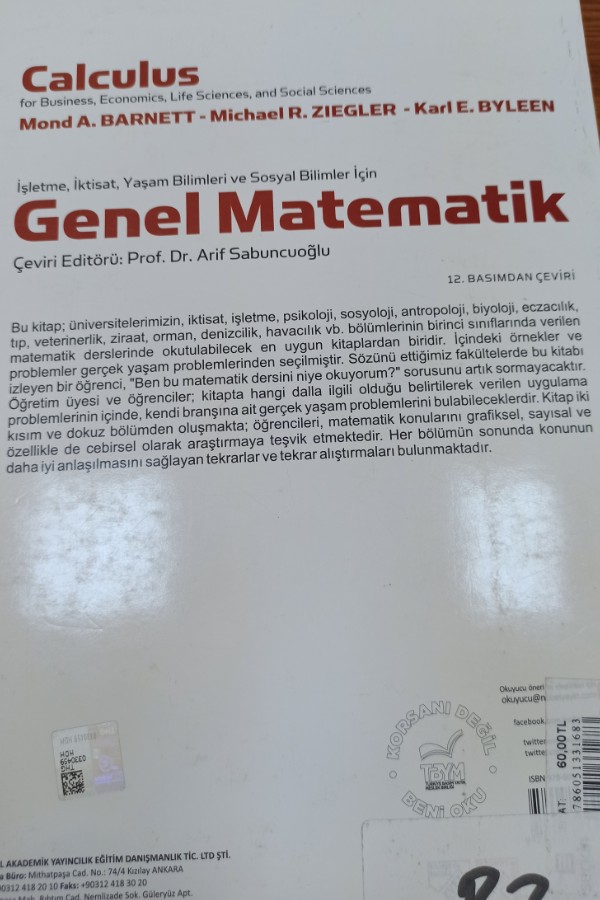 İşletme iktisat yaşam bilimleri ve sosyal bilimler için genel Matematik