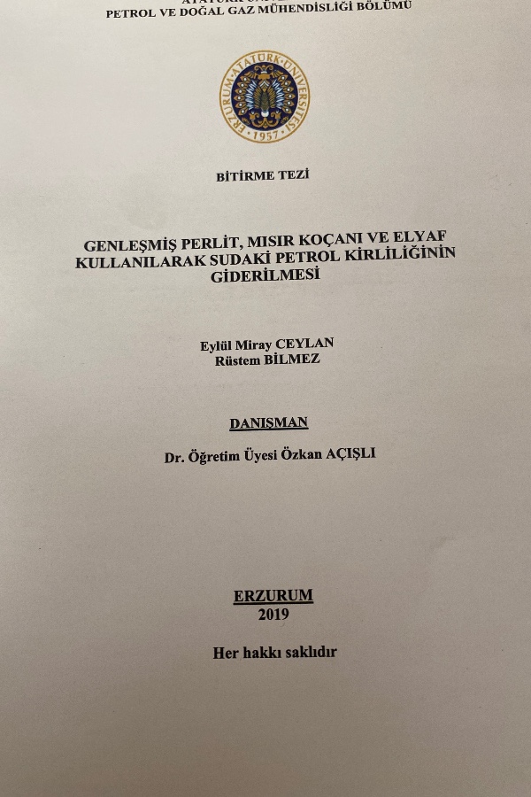 Genleşmiş perlit mısır koçanı ve Elyaf kullanılarak sudaki petrol kirliliğinin giderilmesi
