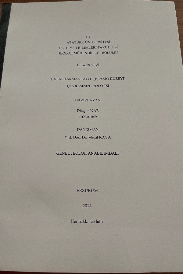 Çatalharman Köyü (Elazığ Kuzeyi) Çevrenin Jeolojisi