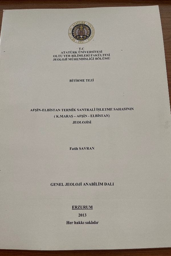 Afşin-Elbistan Termik Santrali İşletme Sahasının (K.Maraş-Afşin-Elbistan) Jeolojisi
