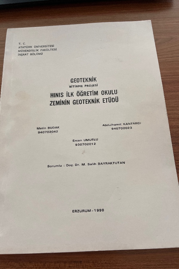 Hınıs İlköğretim Okulu Zeminin Geoteknik Etüdü