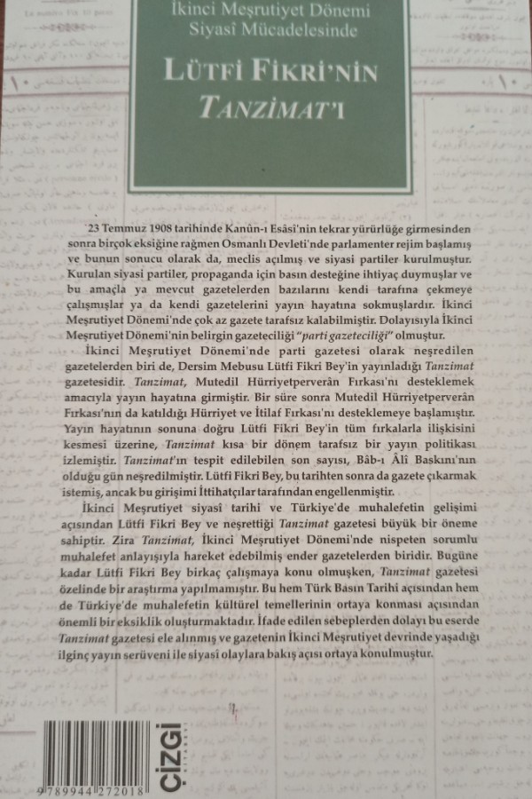 İkinci meşrutiyet dönemi siyasi mücadelesinde Lütfi Fikrinin Tanzimatı