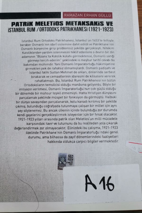 Patrik meletois metaksakis ve İstanbul rum patrikhanesi