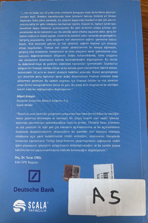 Türev Ürünler Ve Risk Yönetimi Sözlüğü