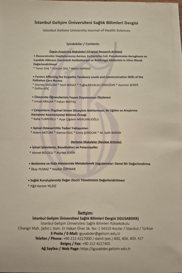 İstanbul Gelişim Üniversitesi Sağlık Bilimleri dergisi
