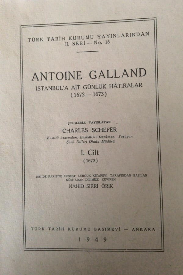 Antoine Galland İstanbul'a Ait Günlük Hatıralar